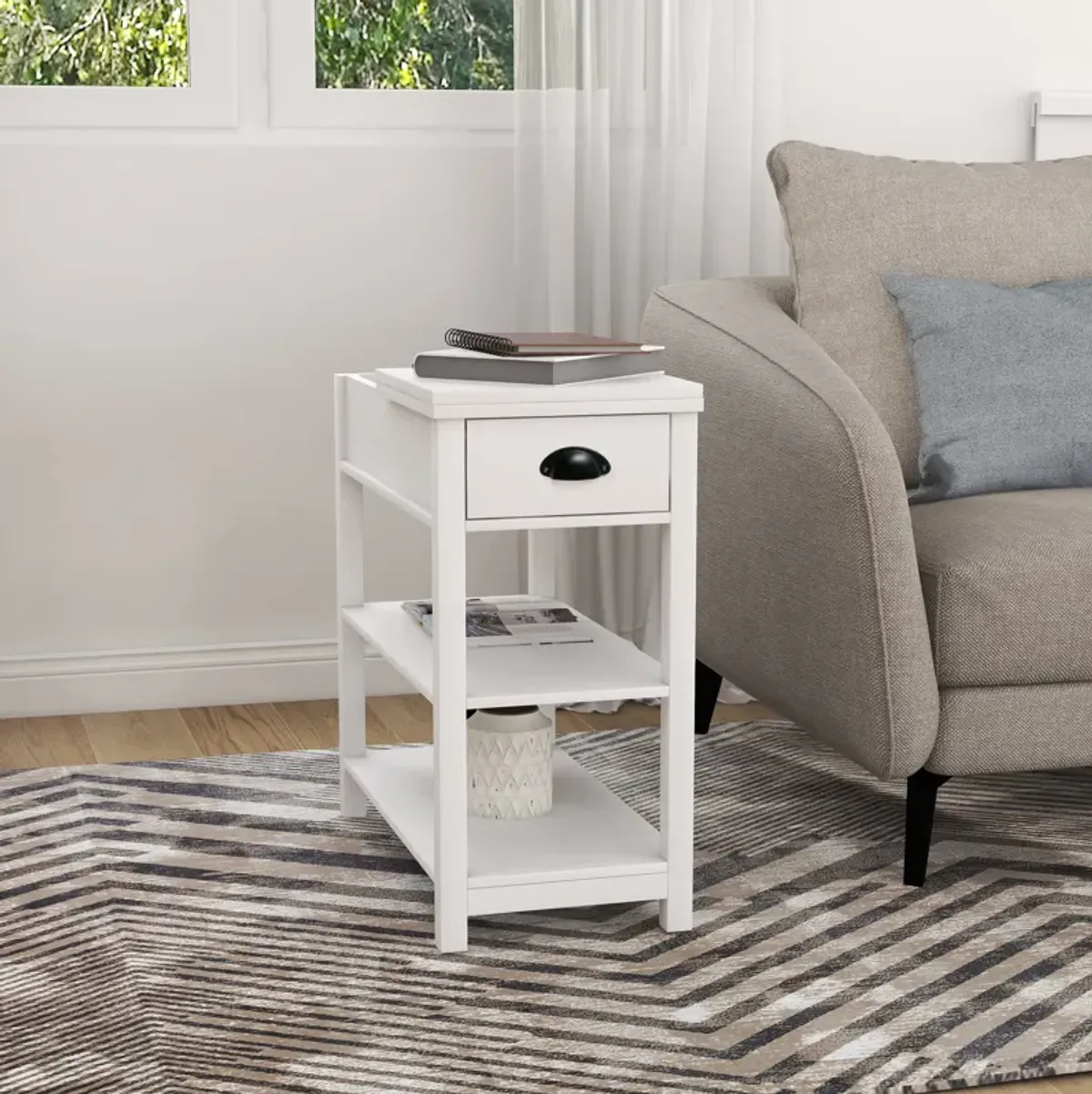 11.81 in. W. 23.62 in. H. Rectangle Wood End Table with Shelves