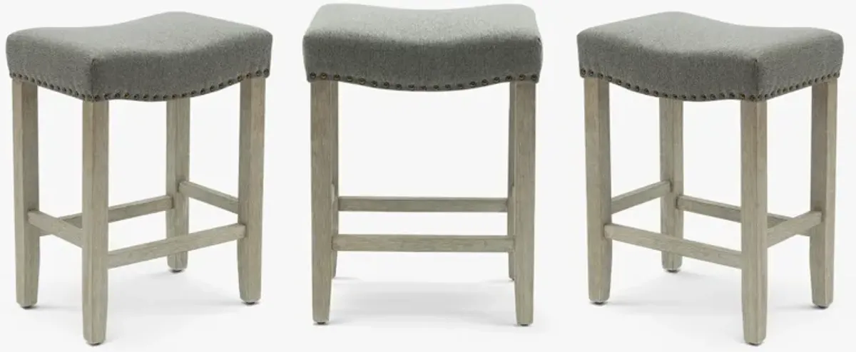 WestinTrends 24" Upholstered Saddle Seat Antique Gray Counter Stool (Set of 3)