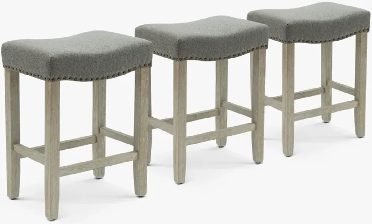 WestinTrends 24" Upholstered Saddle Seat Antique Gray Counter Stool (Set of 3)