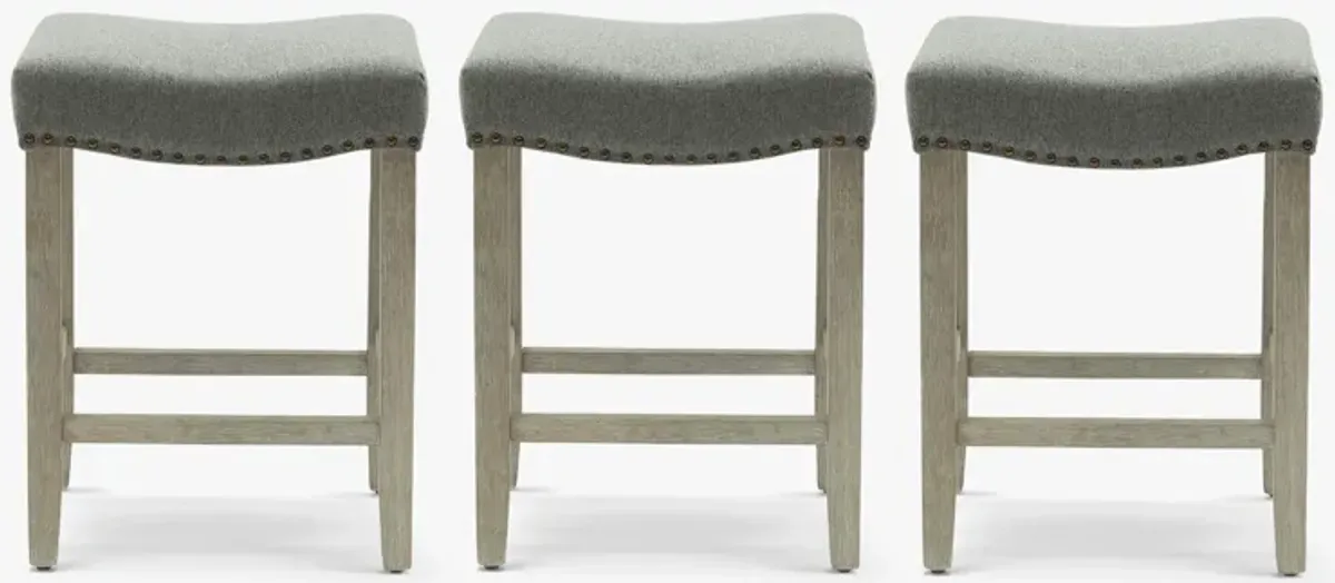 WestinTrends 24" Upholstered Saddle Seat Antique Gray Counter Stool (Set of 3)