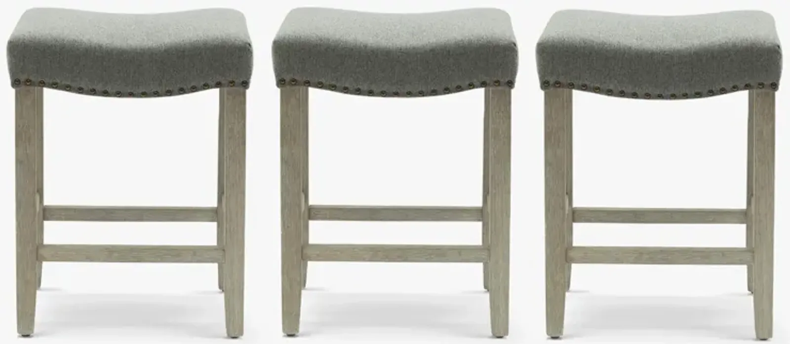 WestinTrends 24" Upholstered Saddle Seat Antique Gray Counter Stool (Set of 3)