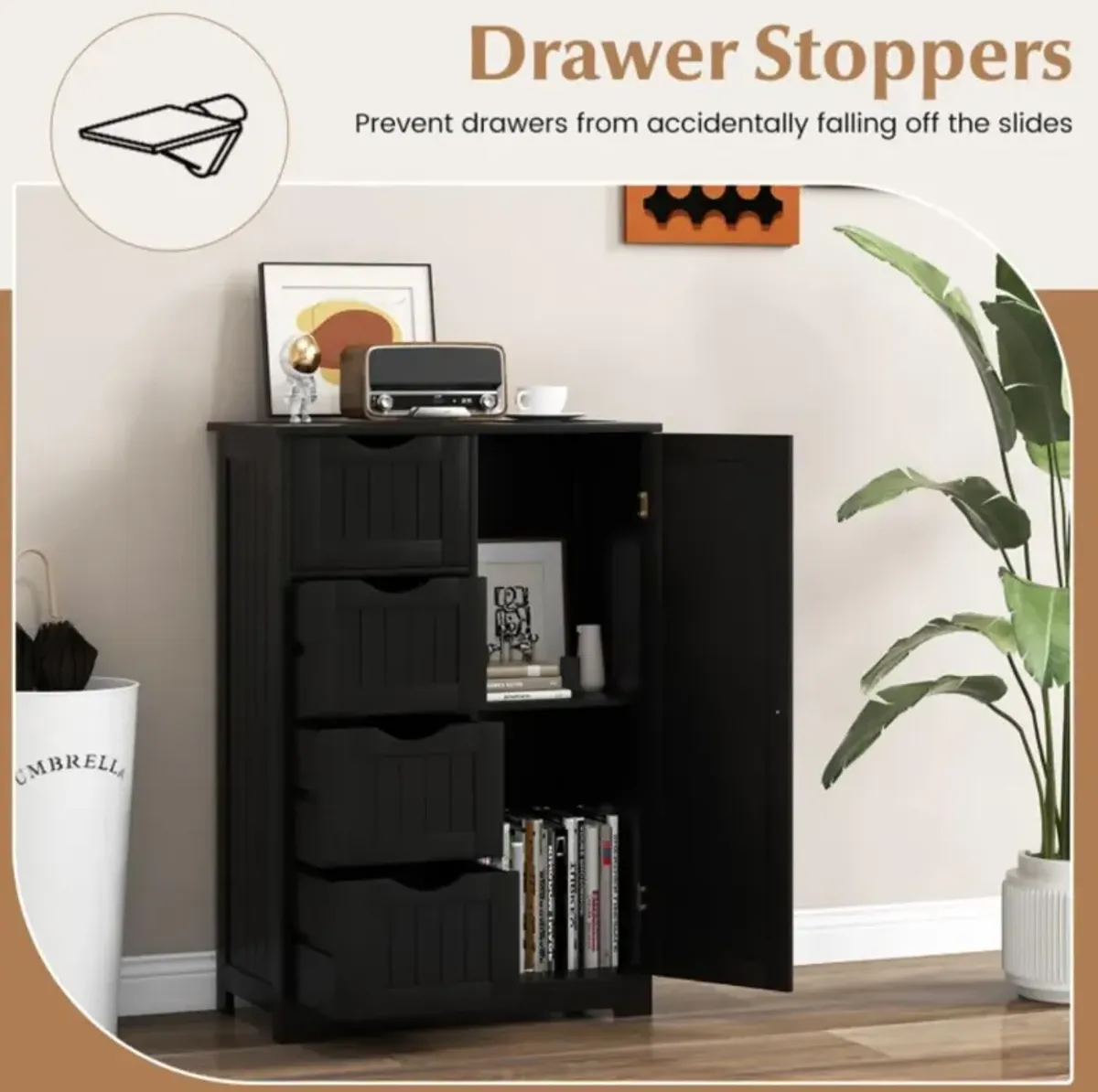 Hivvago Standing Indoor Wooden Cabinet with 4 Drawers