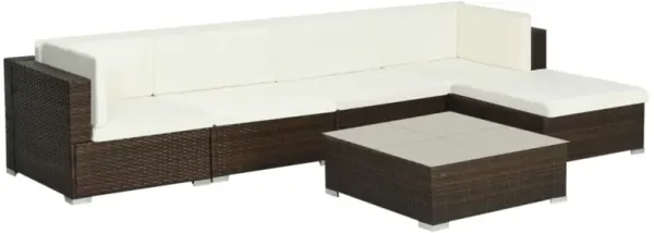 vidaXL 6 Piece Garden Lounge Set with Cushions Poly Rattan Brown