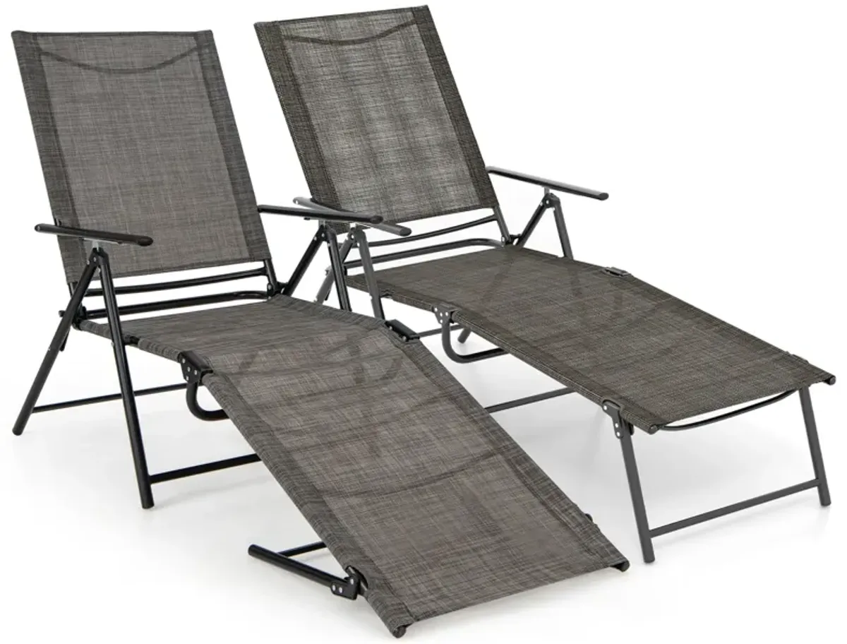 2 Piece Patio Folding Chaise Lounge Chairs Recliner with 6-Level Backrest