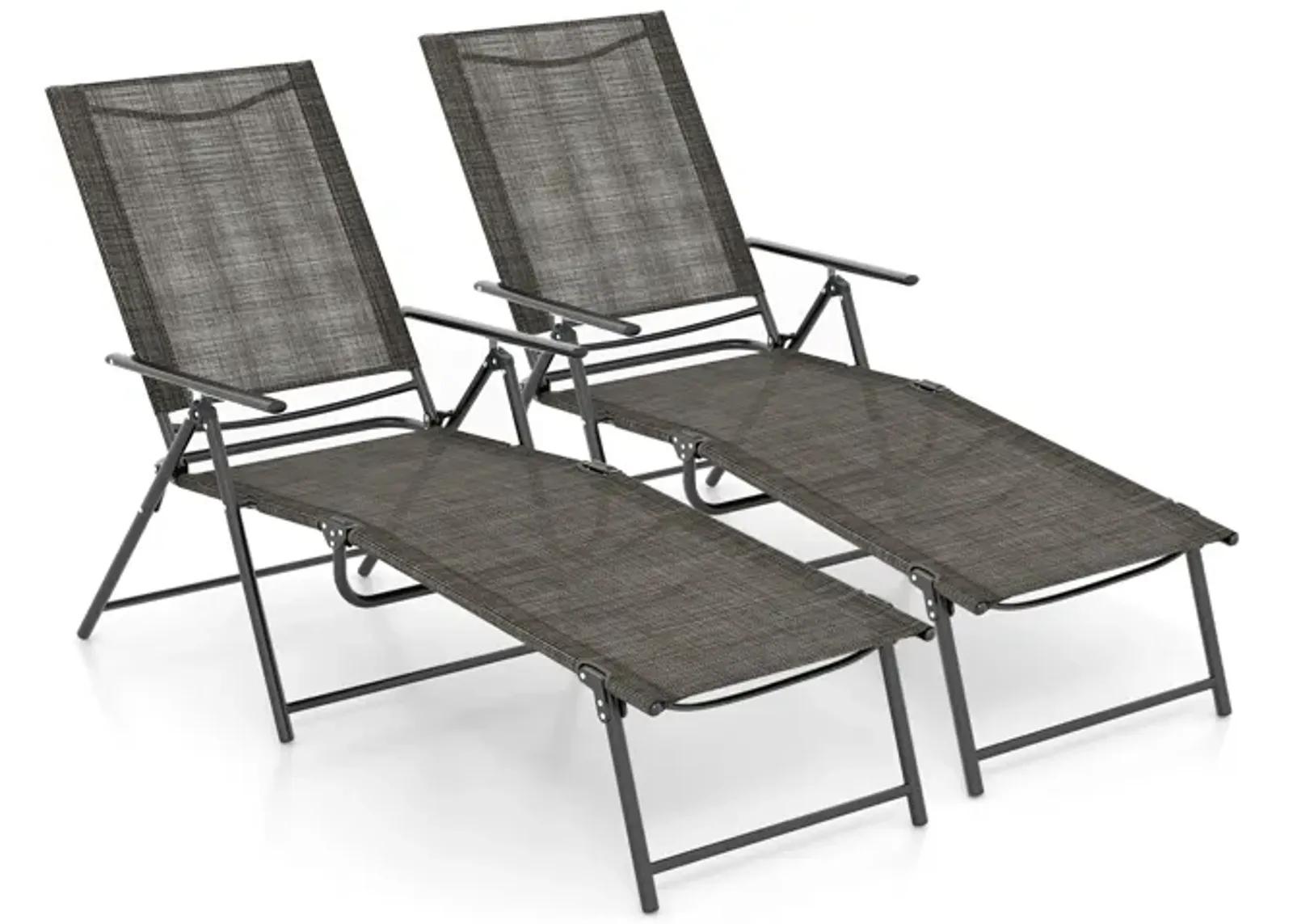 2 Piece Patio Folding Chaise Lounge Chairs Recliner with 6-Level Backrest