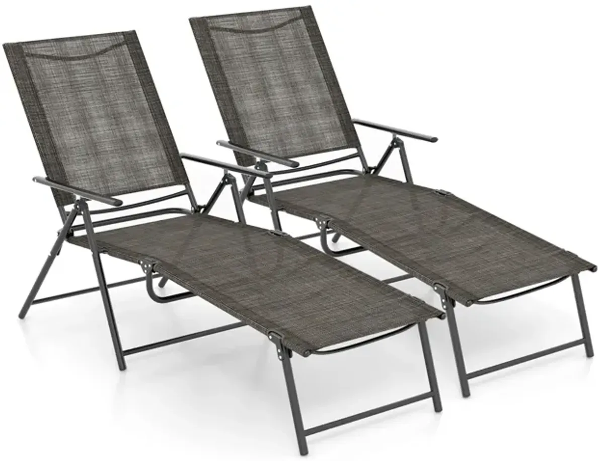 2 Piece Patio Folding Chaise Lounge Chairs Recliner with 6-Level Backrest