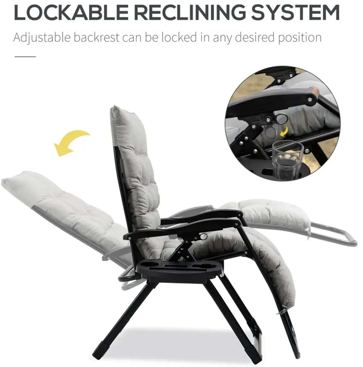 Outdoor Relaxer: Reclining Chair with Cup Holder and Cushion