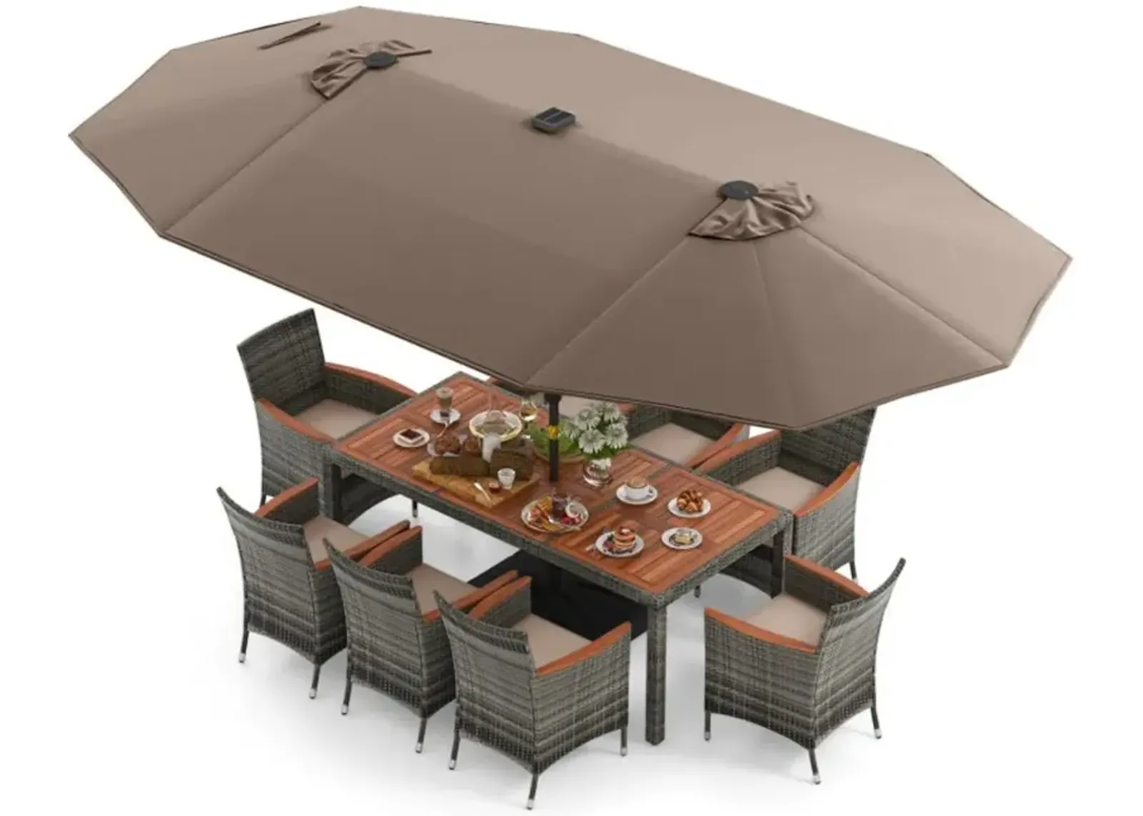 Hivvago 11 Pieces Patio Dining Set with 15 Feet Double-Sided Patio Umbrella Base Included