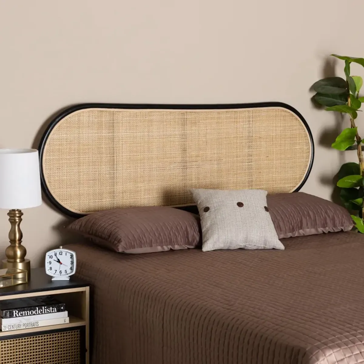 Bali & Pari Reegan Modern Bohemian Natural Rattan Queen Size Standalone Headboard