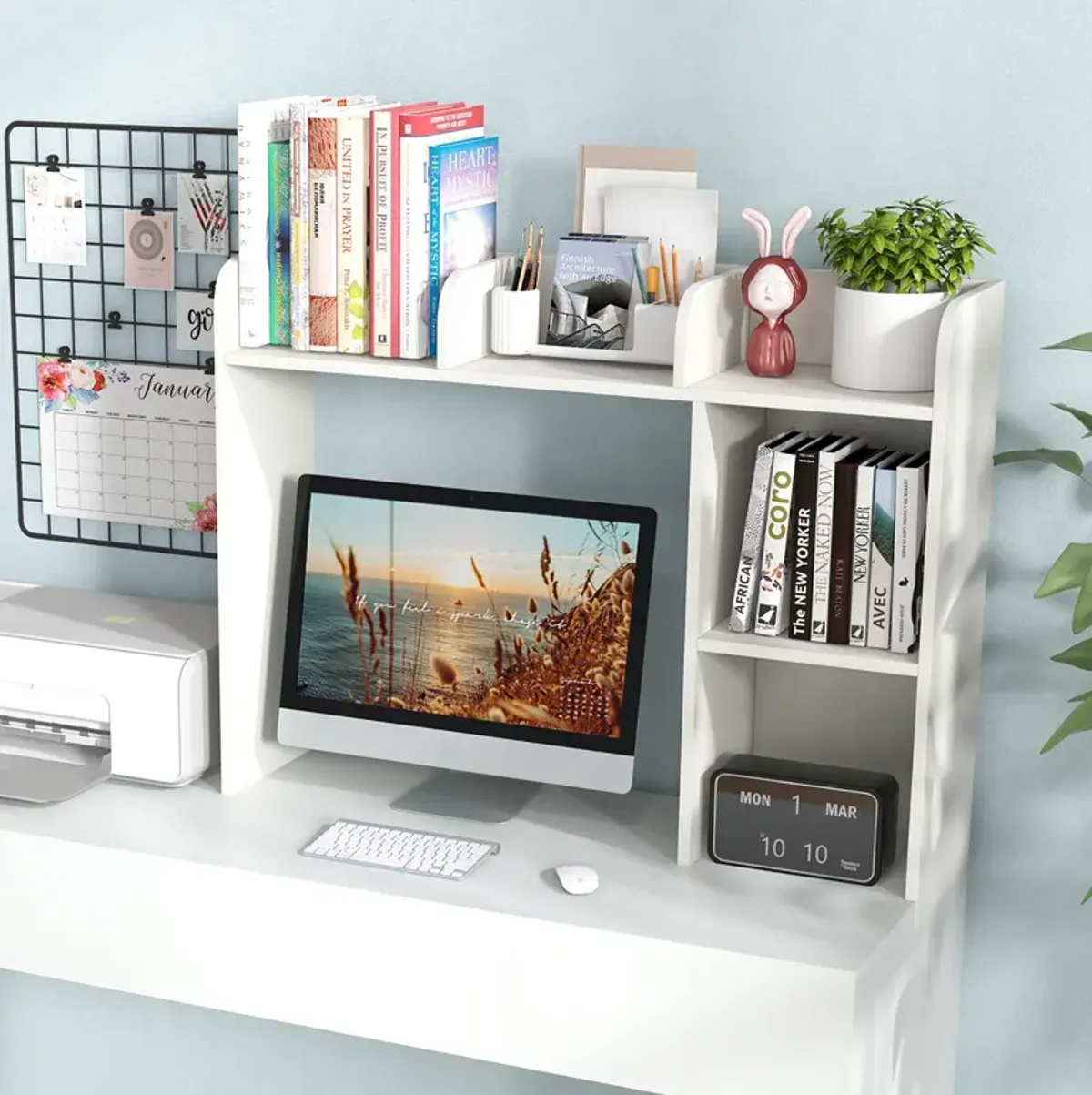 Costway Desk Bookshelf Desktop Storage Organizer Display Shelf Rack Dorm Office White