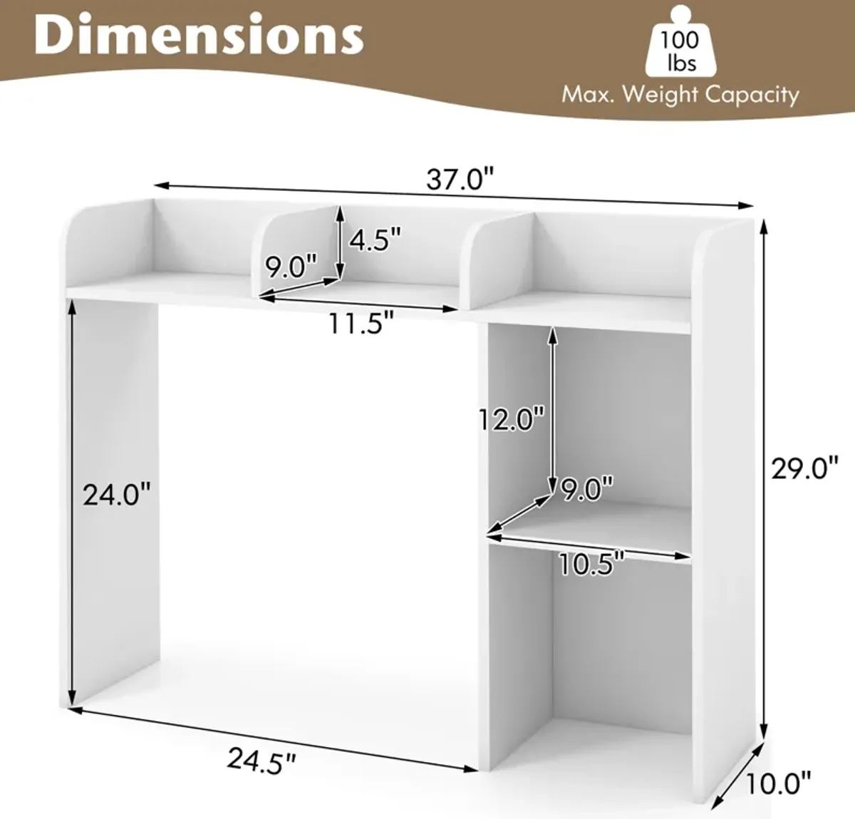 Costway Desk Bookshelf Desktop Storage Organizer Display Shelf Rack Dorm Office White