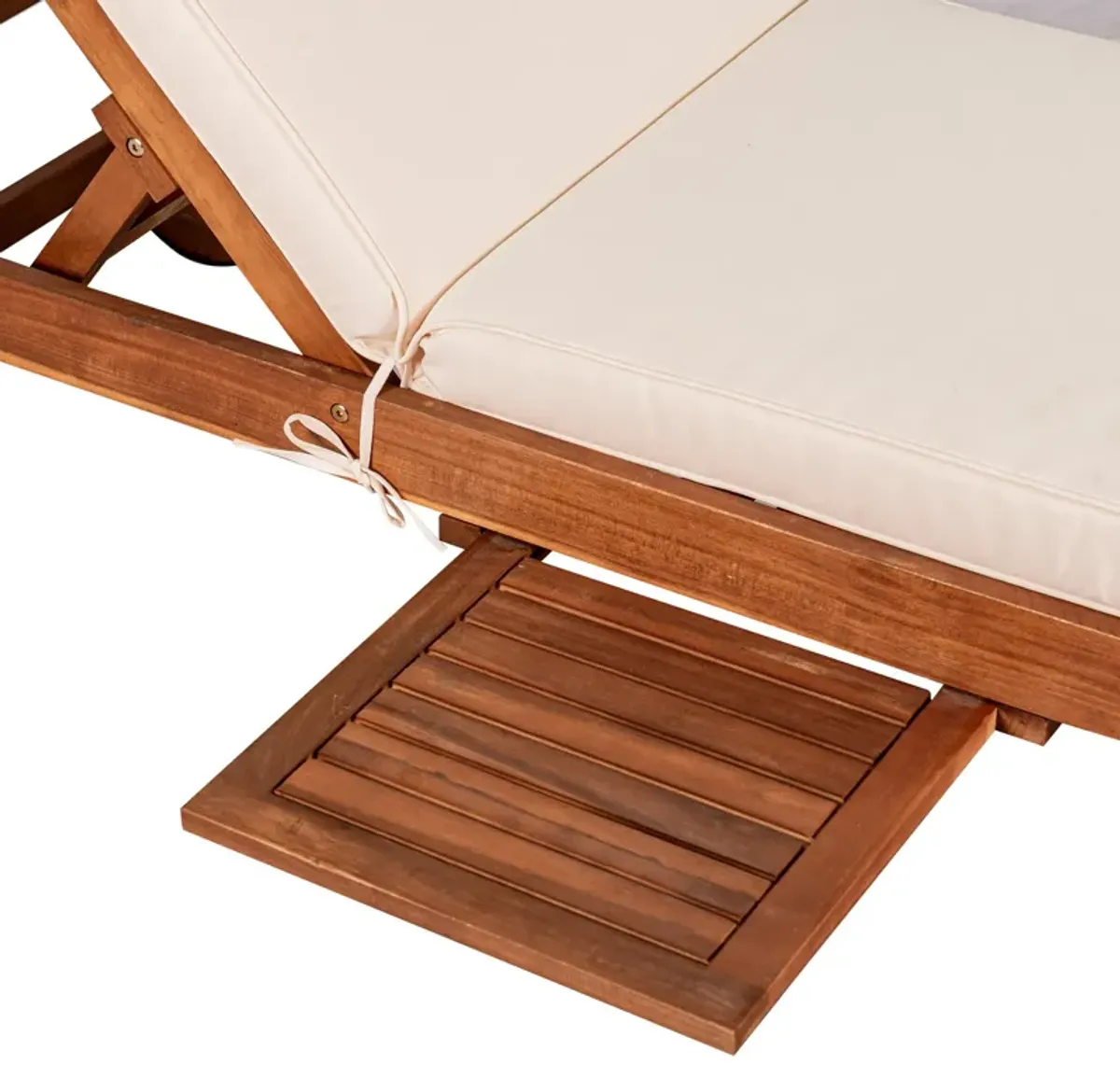 Seabrook Outdoor Acacia Wood Lounger with Cushion Position Back Slide Table Wheels