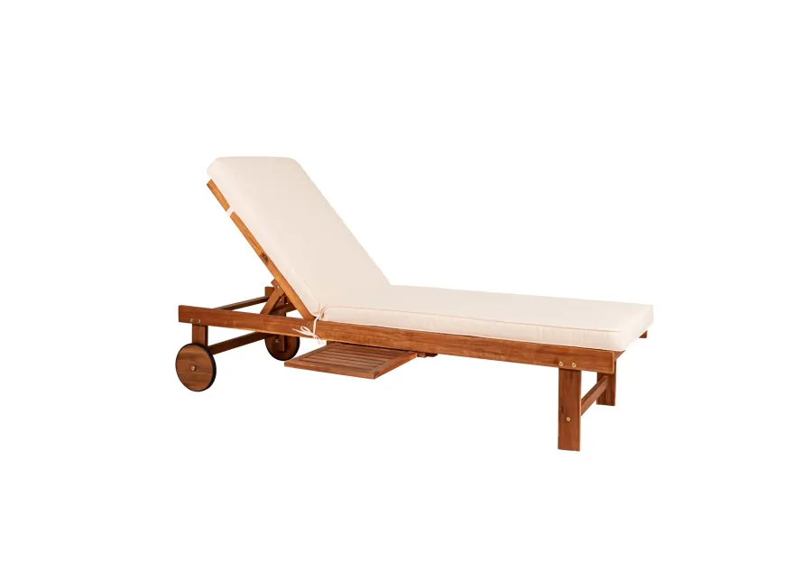 Seabrook Outdoor Acacia Wood Lounger with Cushion Position Back Slide Table Wheels