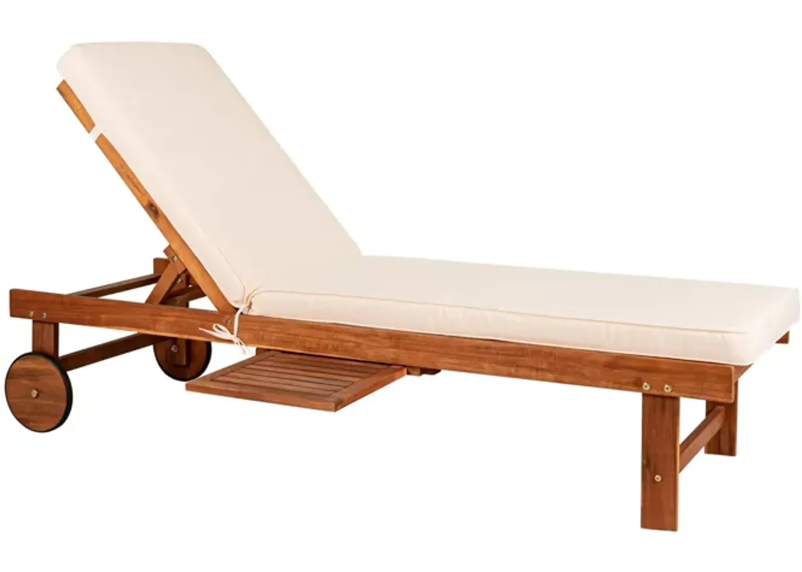 Seabrook Outdoor Acacia Wood Lounger with Cushion Position Back Slide Table Wheels