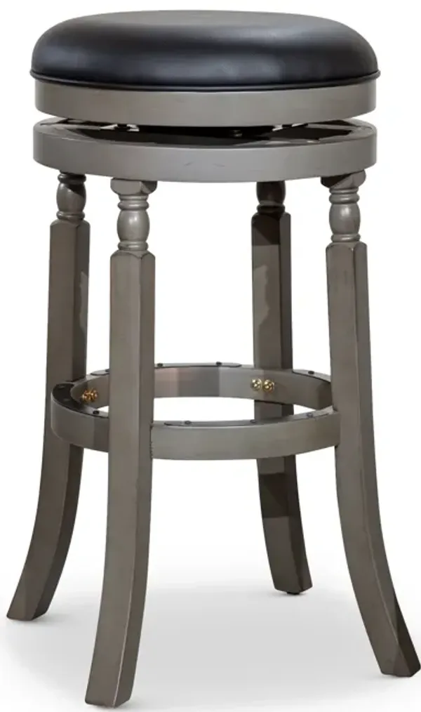Streamdale 30" Barstool, Weathered Gray Finish, Black Leather Seat