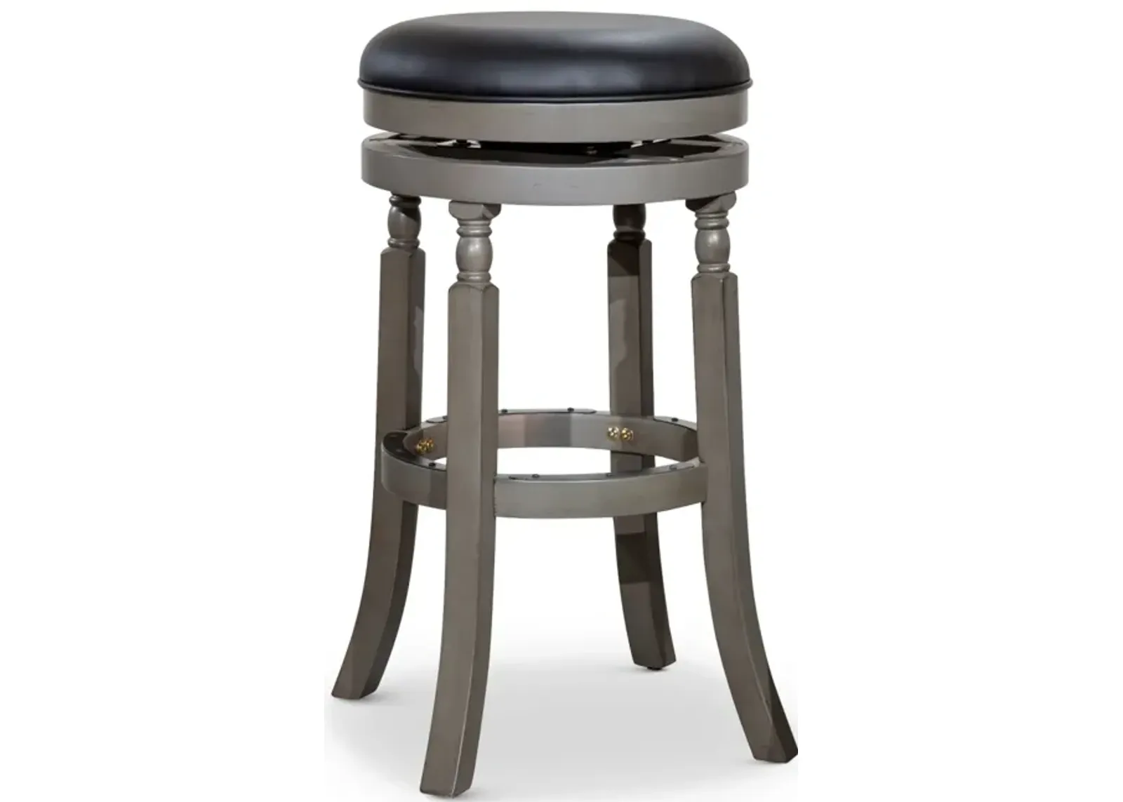 30" Barstool, Weathered Gray Finish, Black Leather Seat