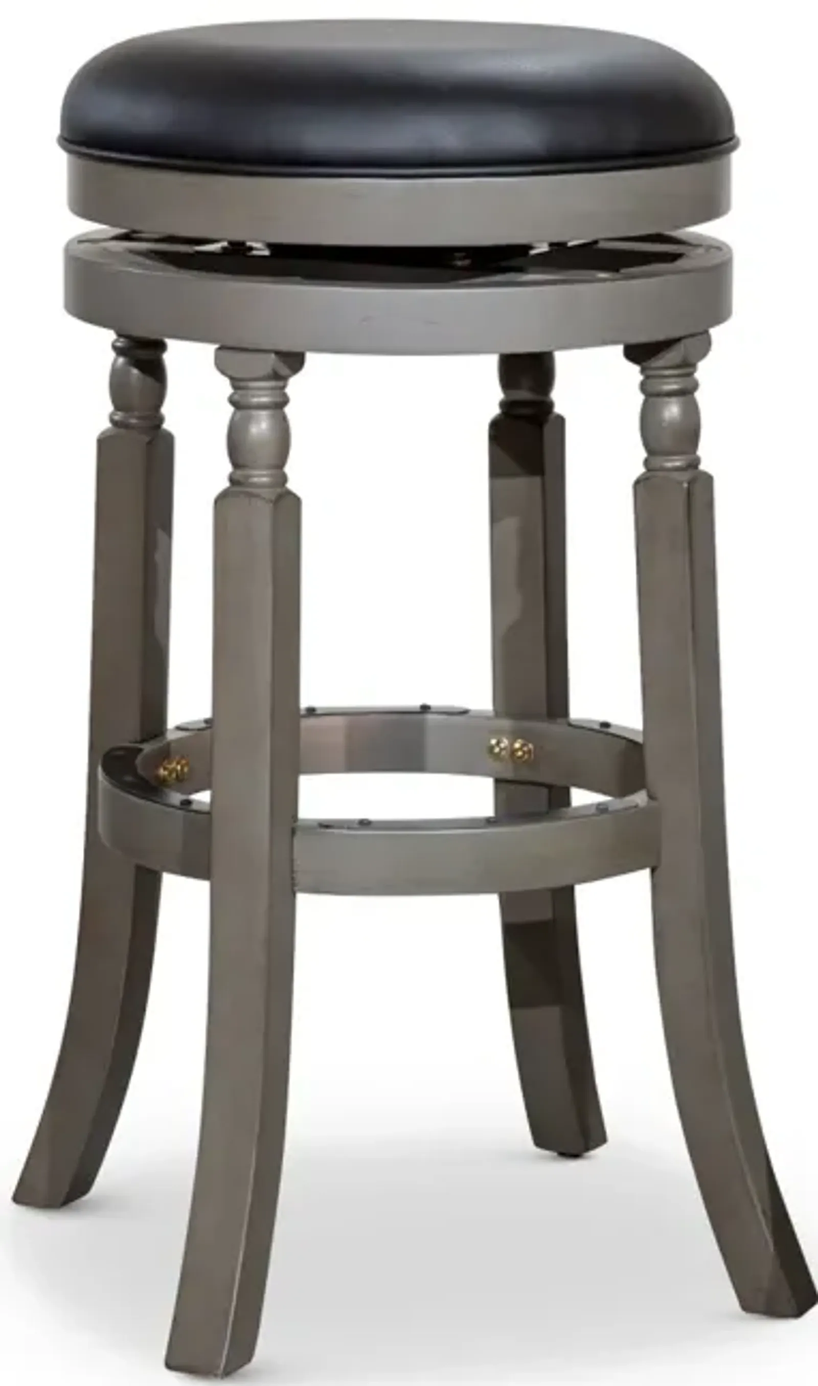 30" Barstool, Weathered Gray Finish, Black Leather Seat