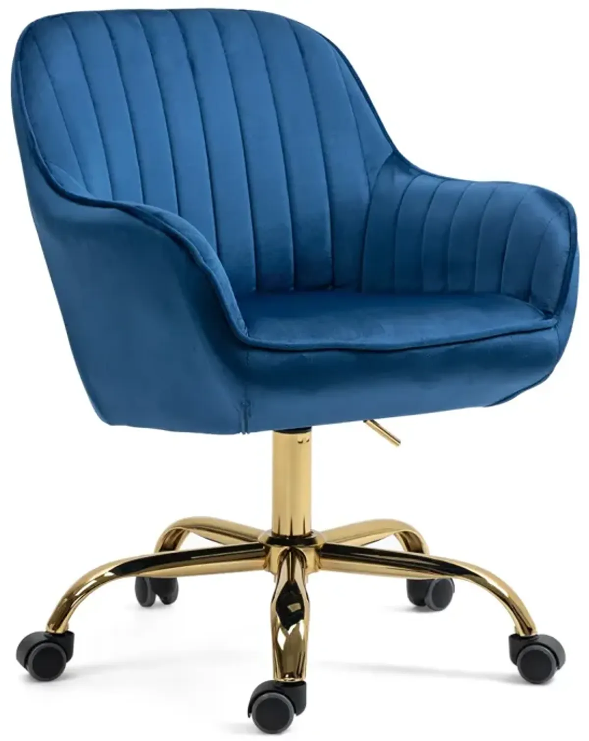 360 Degree Velvet Swivel Chair With High Back, Adjustable Working Chair With Golden Color Base