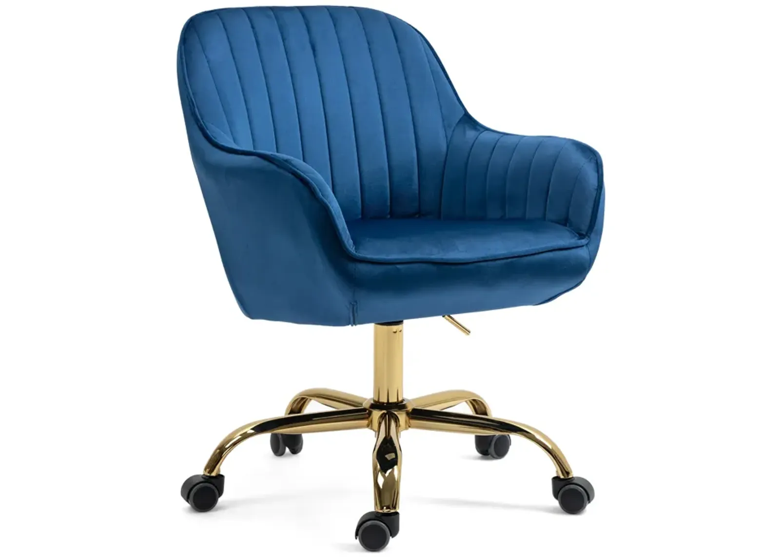 360 Degree Velvet Swivel Chair With High Back, Adjustable Working Chair With Golden Color Base