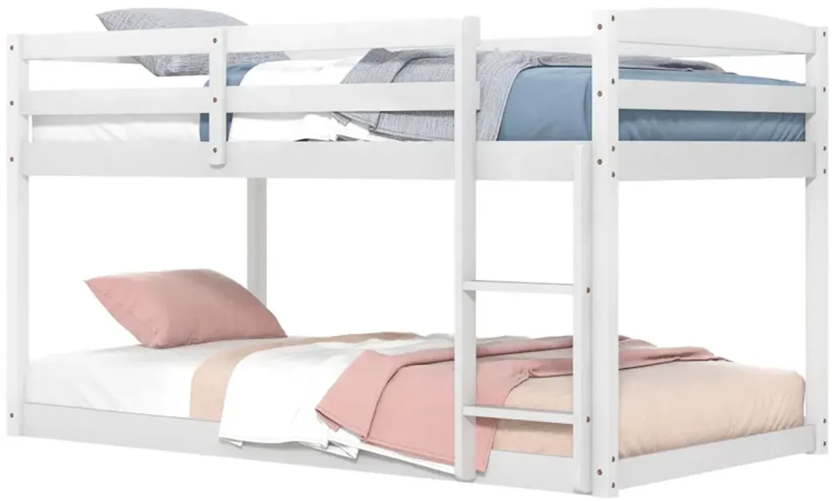 Twin Size Bunk Bed with High Guardrails and Integrated Ladder-White