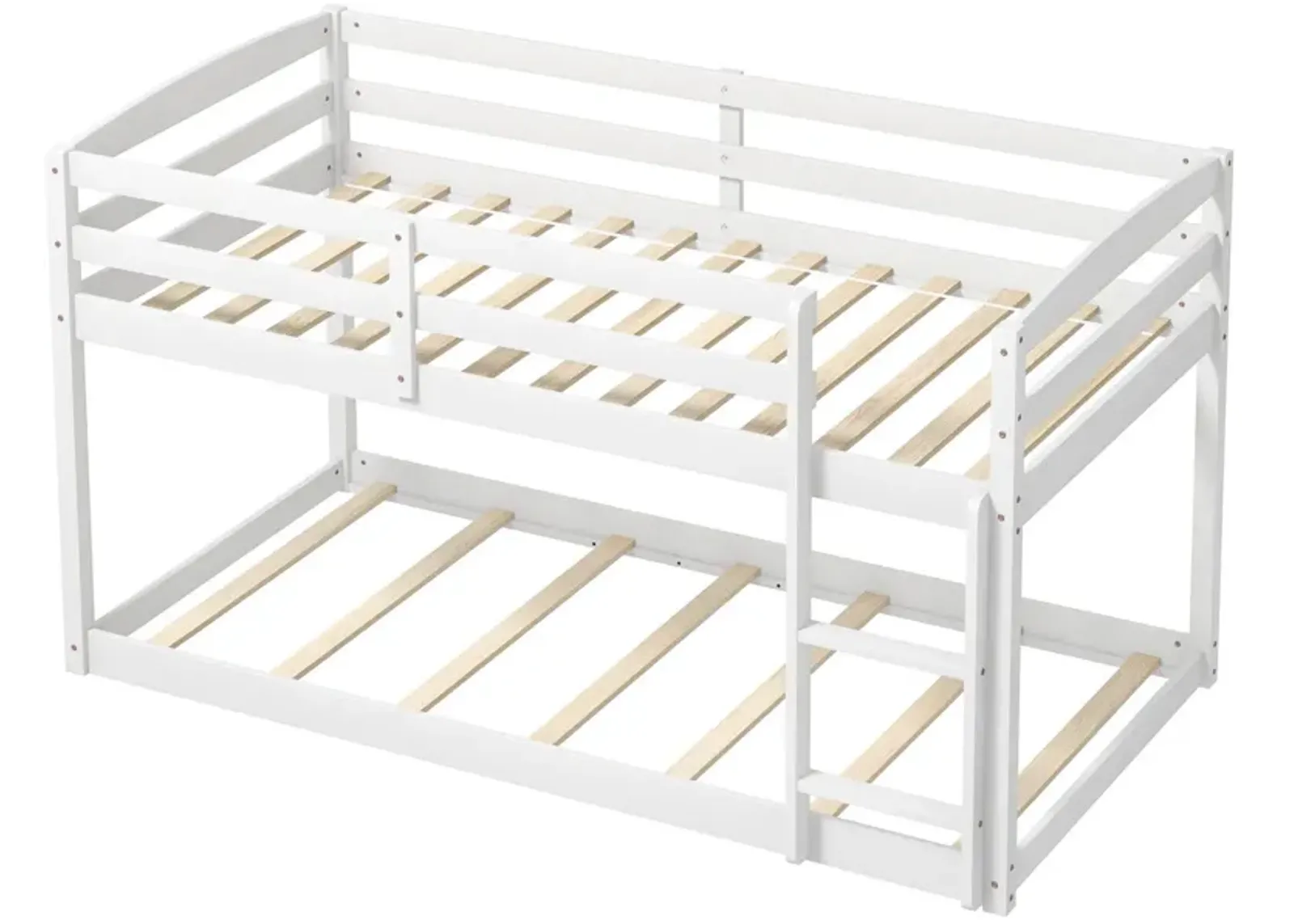 Twin Size Bunk Bed with High Guardrails and Integrated Ladder-White