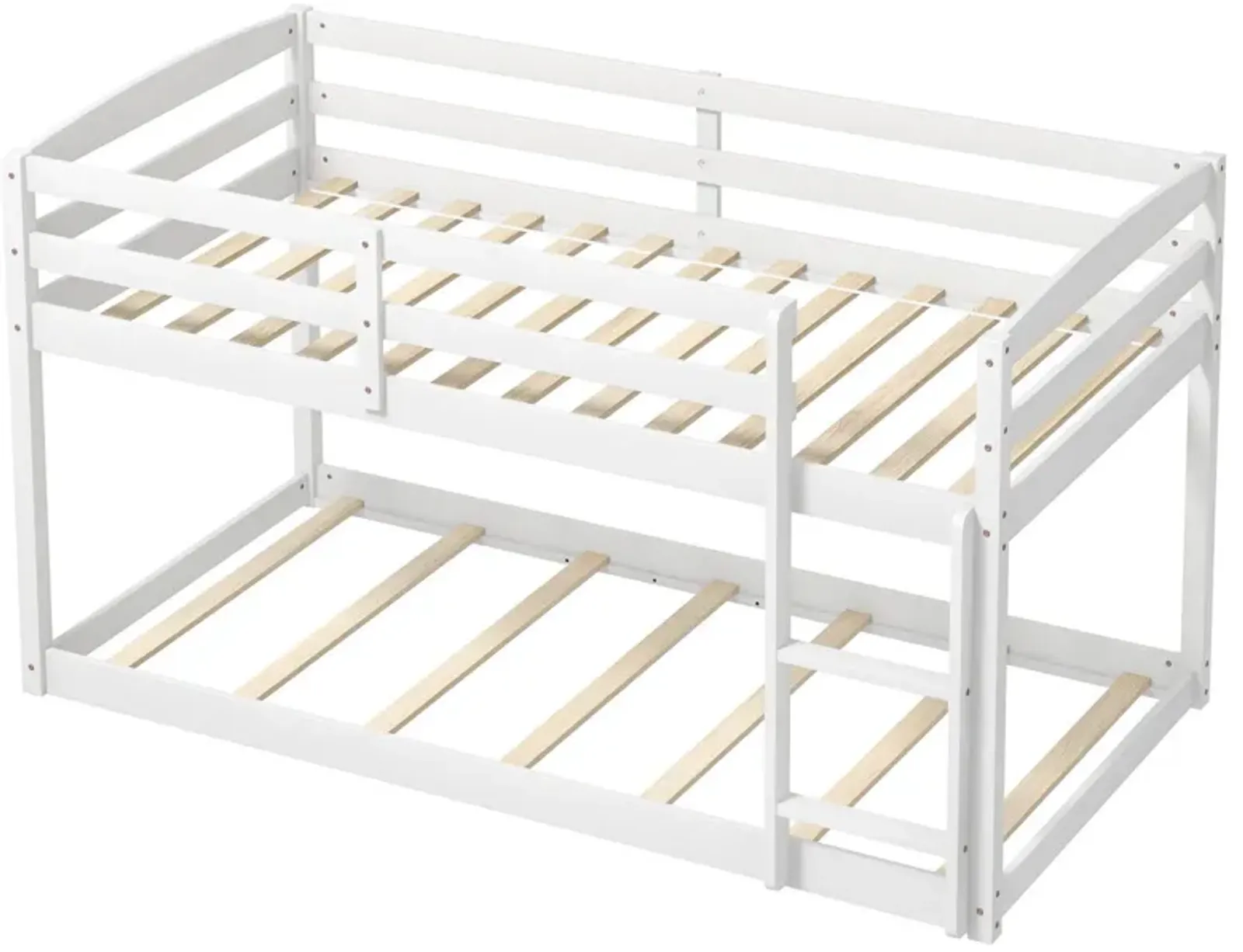 Twin Size Bunk Bed with High Guardrails and Integrated Ladder-White