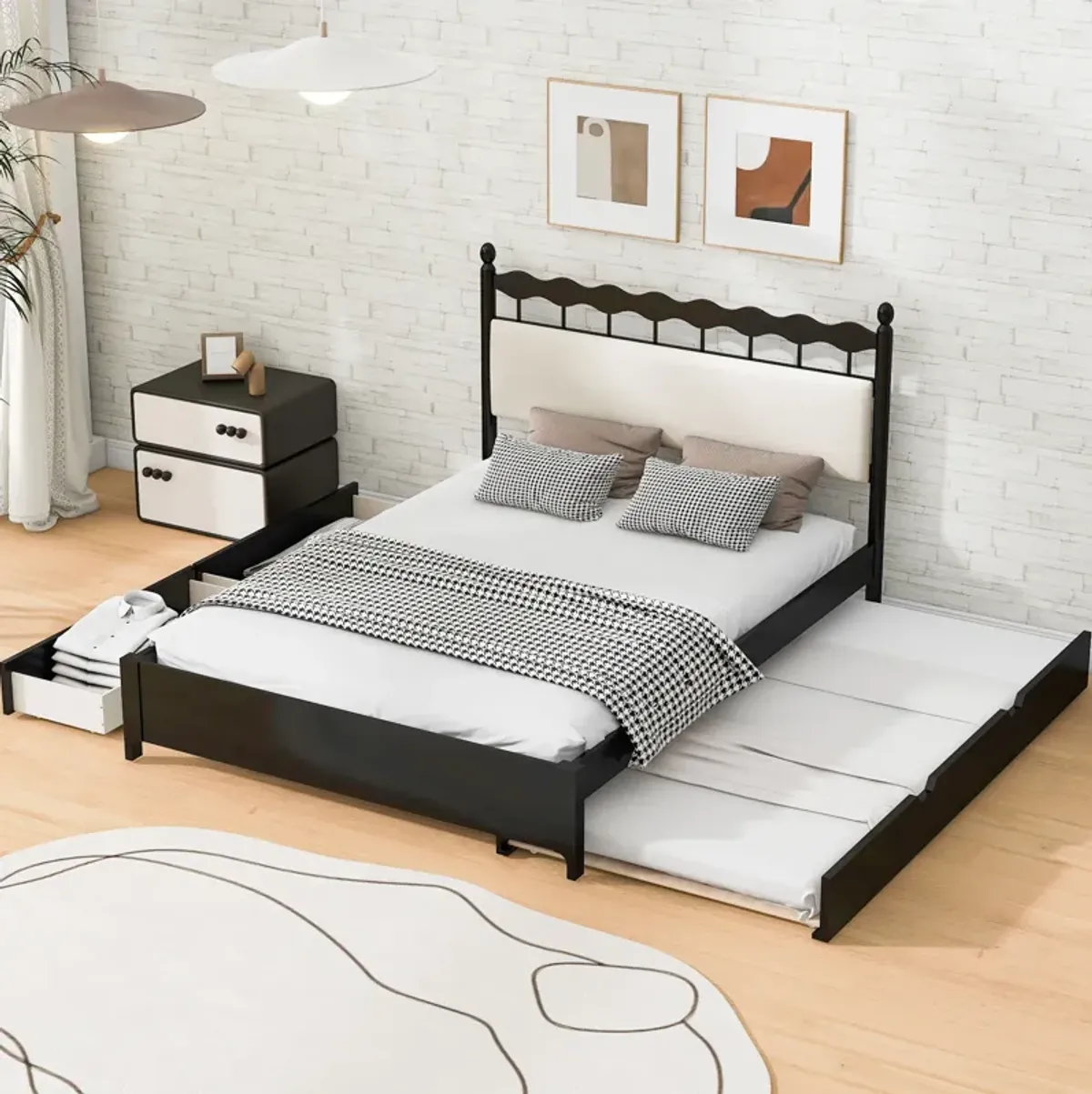 Merax Wooden Platform Bed  with Trundle and Drawers