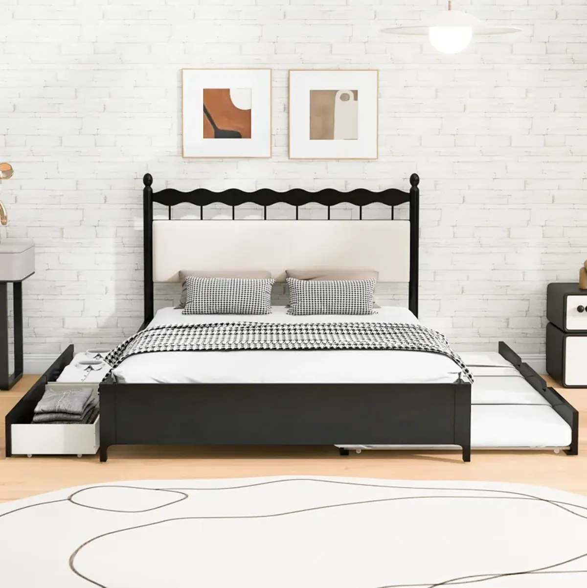 Merax Wooden Platform Bed  with Trundle and Drawers