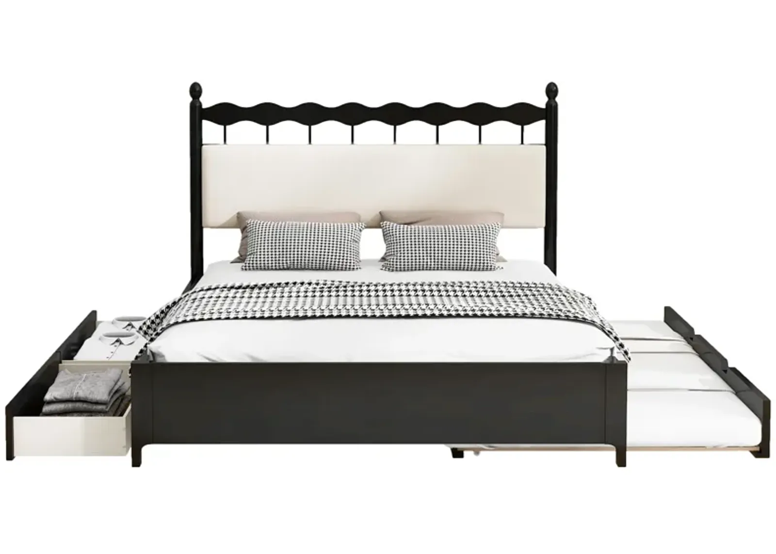 Merax Wooden Platform Bed  with Trundle and Drawers