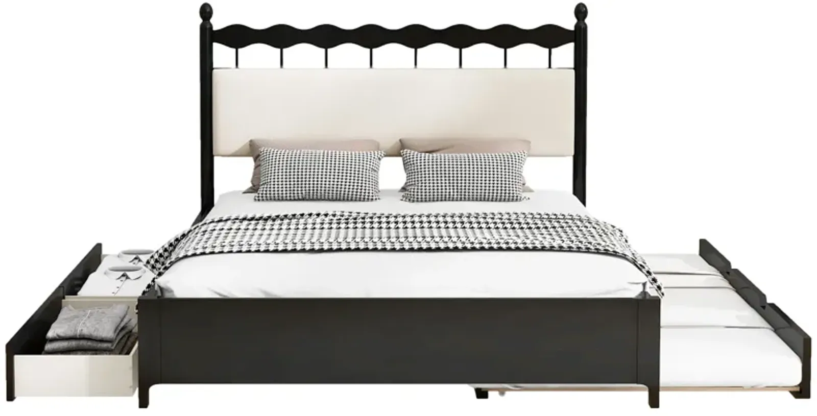 Merax Wooden Platform Bed  with Trundle and Drawers