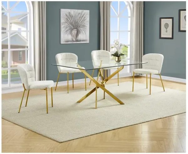 Best Quality Furniture Rectangle Tempered Glass Dining Table With 4 Cream Side Chairs