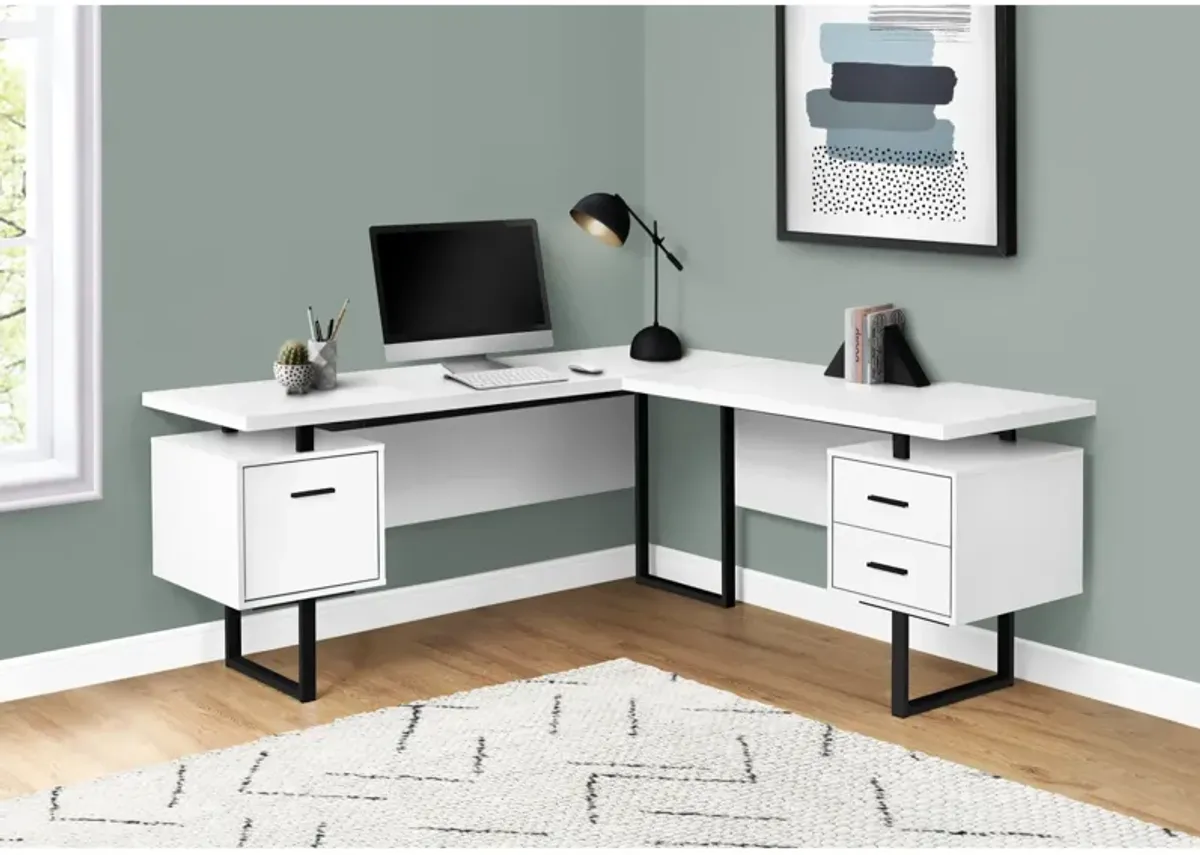 Monarch Specialties Computer Desk, Home Office, Corner, Left, Right Set-Up, Storage Drawers, 70"L, L Shape, Work, Laptop, Metal, Laminate, White, Black, Contemporary, Modern