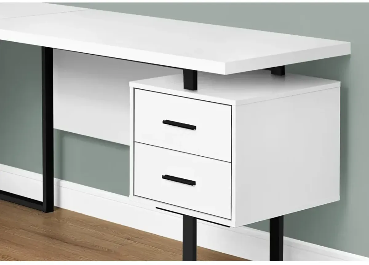 Monarch Specialties Computer Desk, Home Office, Corner, Left, Right Set-Up, Storage Drawers, 70"L, L Shape, Work, Laptop, Metal, Laminate, White, Black, Contemporary, Modern