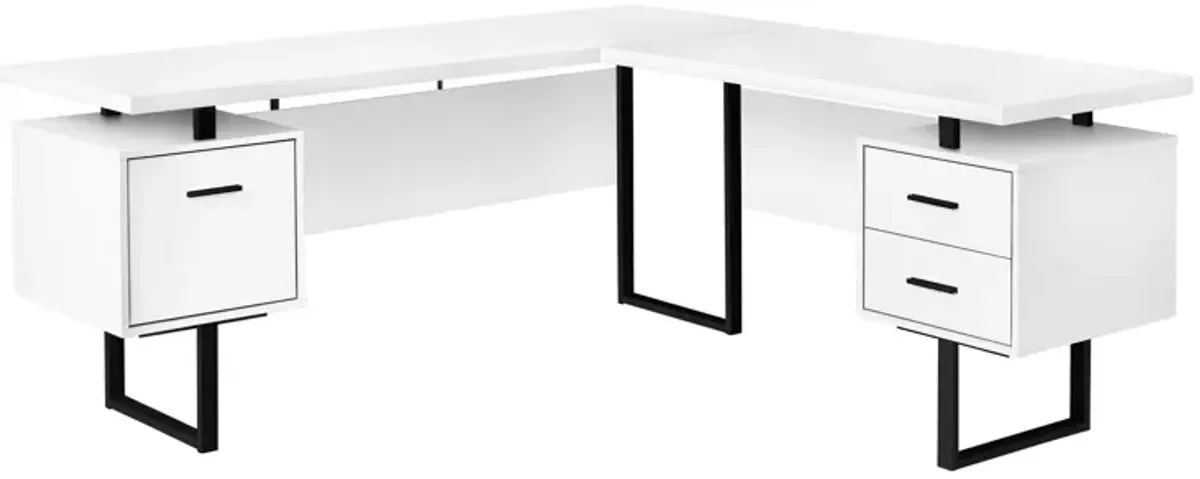 Monarch Specialties Computer Desk, Home Office, Corner, Left, Right Set-Up, Storage Drawers, 70"L, L Shape, Work, Laptop, Metal, Laminate, White, Black, Contemporary, Modern