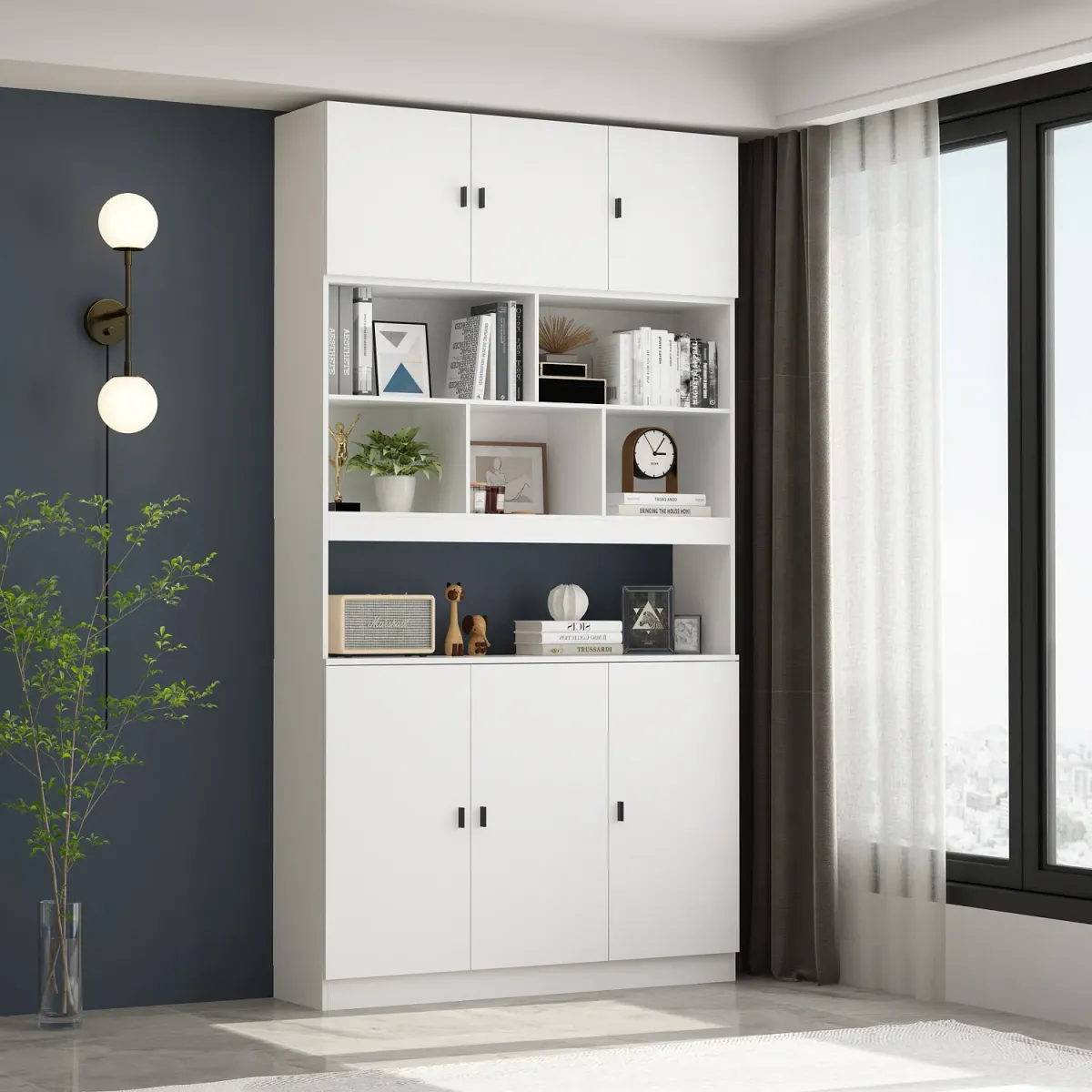 FUFU&GAGA 47.2-in W x 87.8-in H Mdf White Freestanding Utility Storage Cabinet, can be used as a bookcase