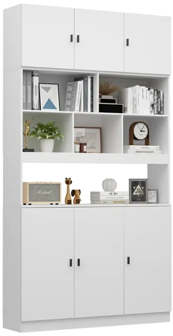 FUFU&GAGA Modern White Storage Shelf with Adjustable Shelves, P2 MDF, Glass Doors (47.2" W x 87.8" H x 12.2" D), White