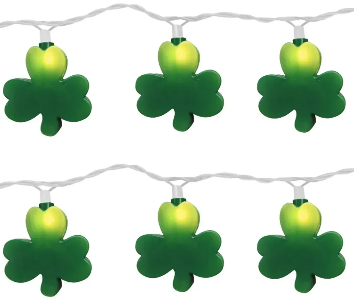 10-Count Irish St. Patrick's Shamrock Novelty Lights 11ft White Wire