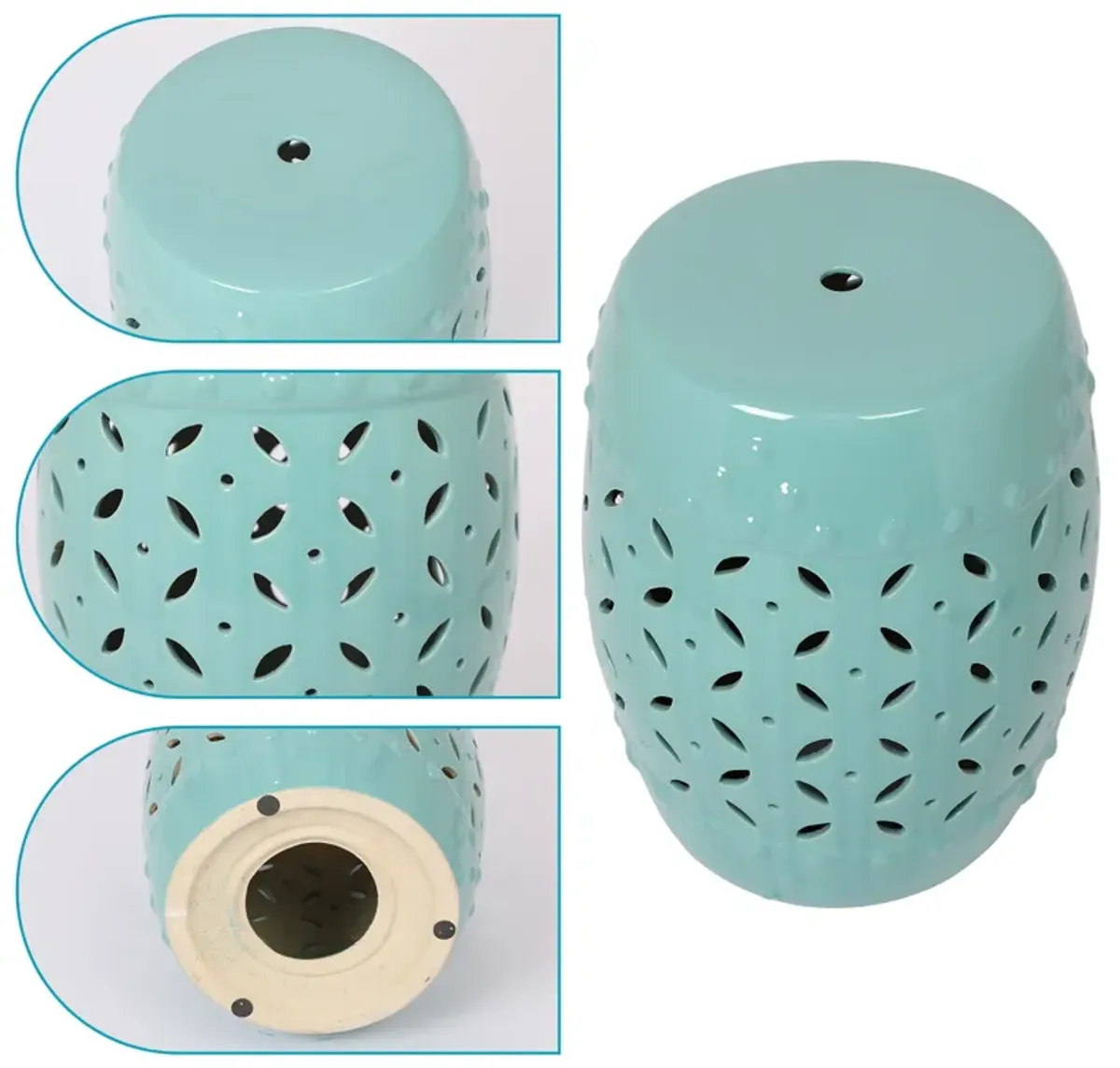11" x 17" Glazed Ceramic Drum Stool - Indoor/Outdoor Side Table - Accent Garden Stool