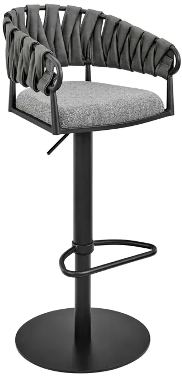 Silabe Adjustable or Stool in Black Metal with Grey Fabric and Faux Leather