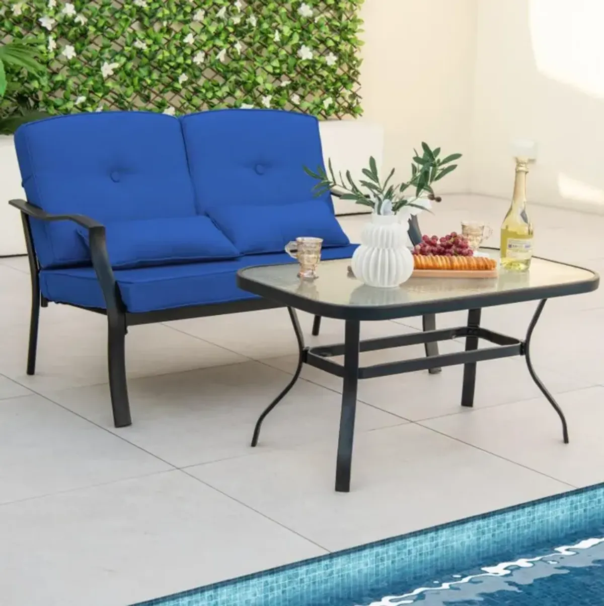 Hivvago Outdoor Loveseat Chair Set with Coffee Table and Seat Back Cushions