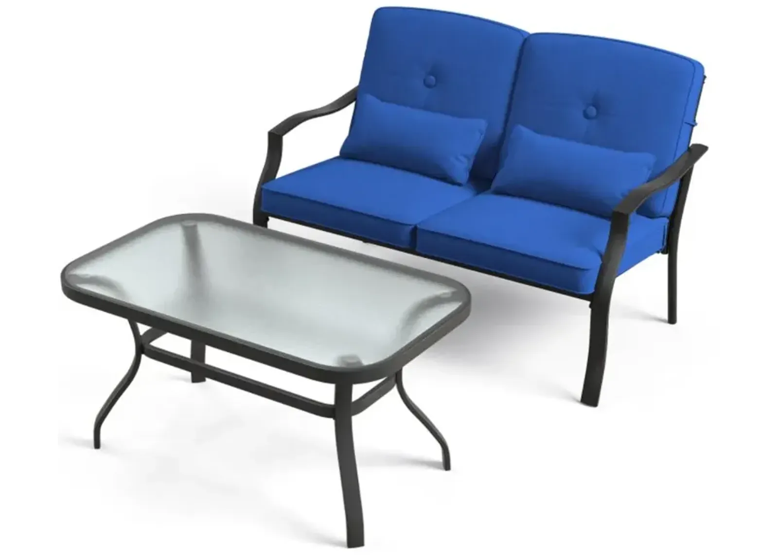 Hivvago Outdoor Loveseat Chair Set with Coffee Table and Seat Back Cushions