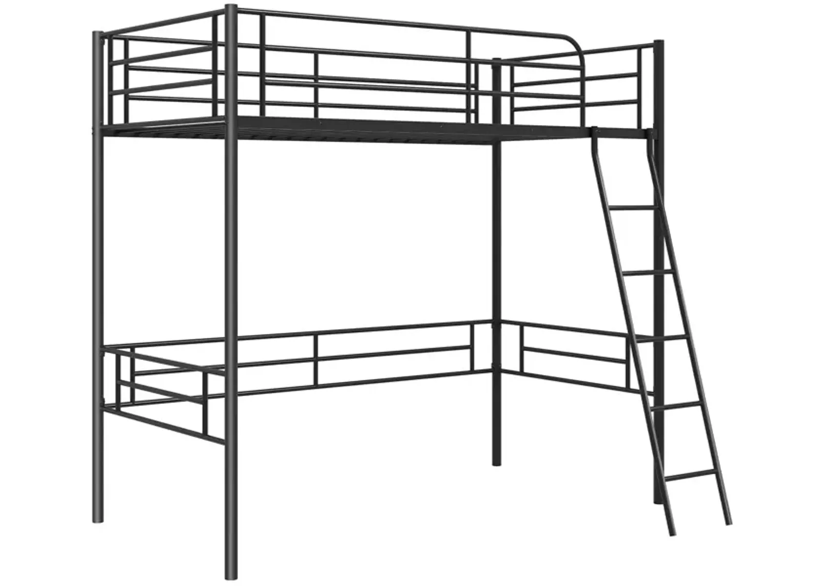 Twin Metal Loft Bed Frame with Ladder and Metal Slats Support-Black