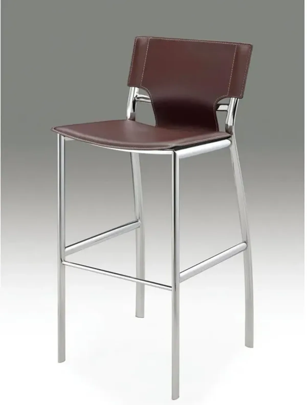 Dark Brown Leather Bar Stool, Chrome Base, 25"Seat High, Set Of 2