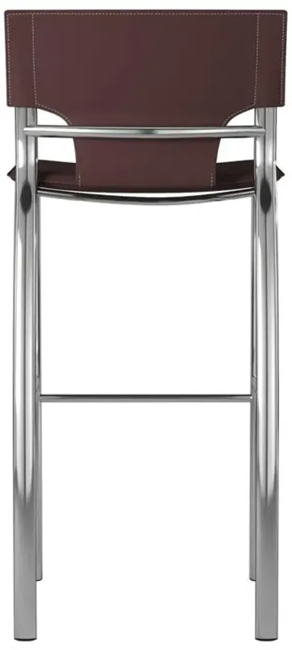 Dark Brown Leather Bar Stool, Chrome Base, 25"Seat High, Set Of 2