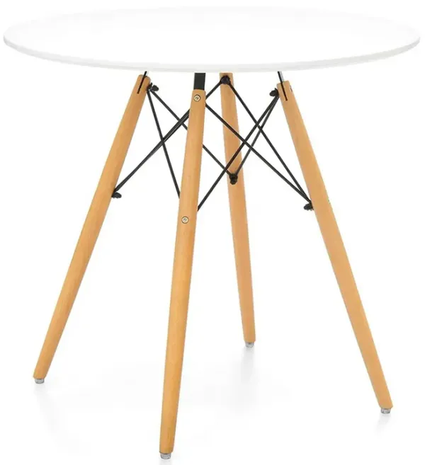 Round Dining Table with Fiberglass Top and Solid Wood Base