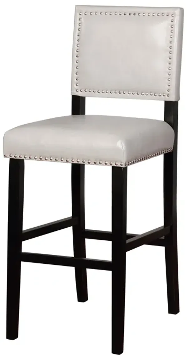 Wooden Bar Stool with Nailhead Trim Detailing, Black and White - Benzara