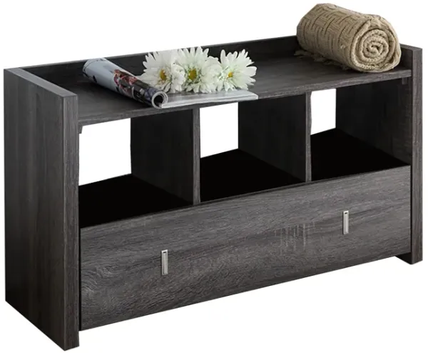 Wooden Storage Shoe Rack Bench With 3 Shelves and Raised Top, Distressed Gray-Benzara