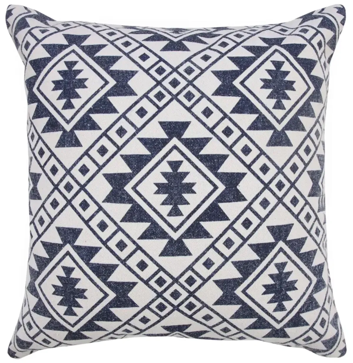 20" White and Blue Hand Woven Geometric Square Throw Pillow
