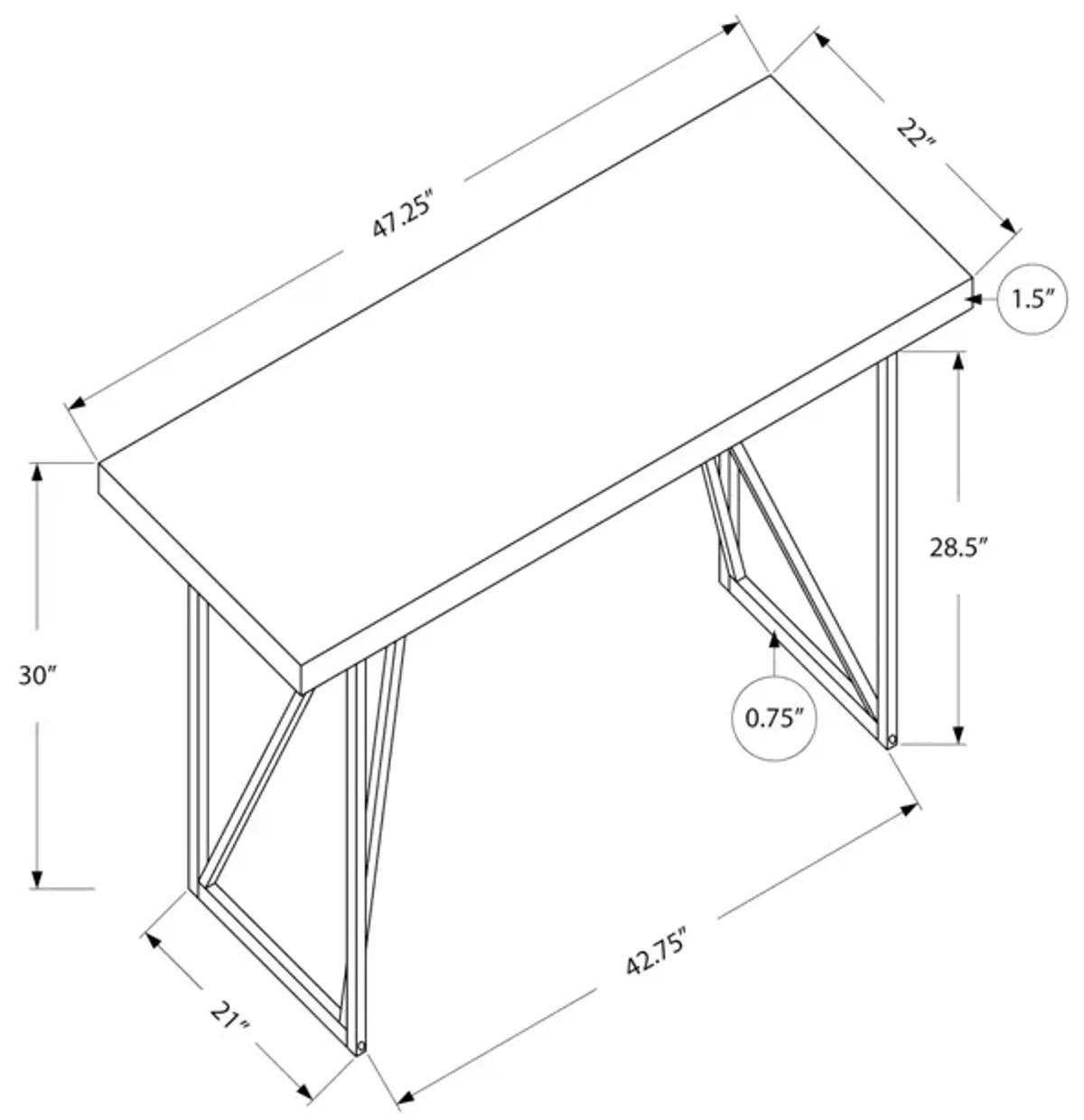 Monarch Specialties I 7376 Computer Desk, Home Office, Laptop, 48"L, Work, Metal, Laminate, White, Grey, Contemporary, Modern