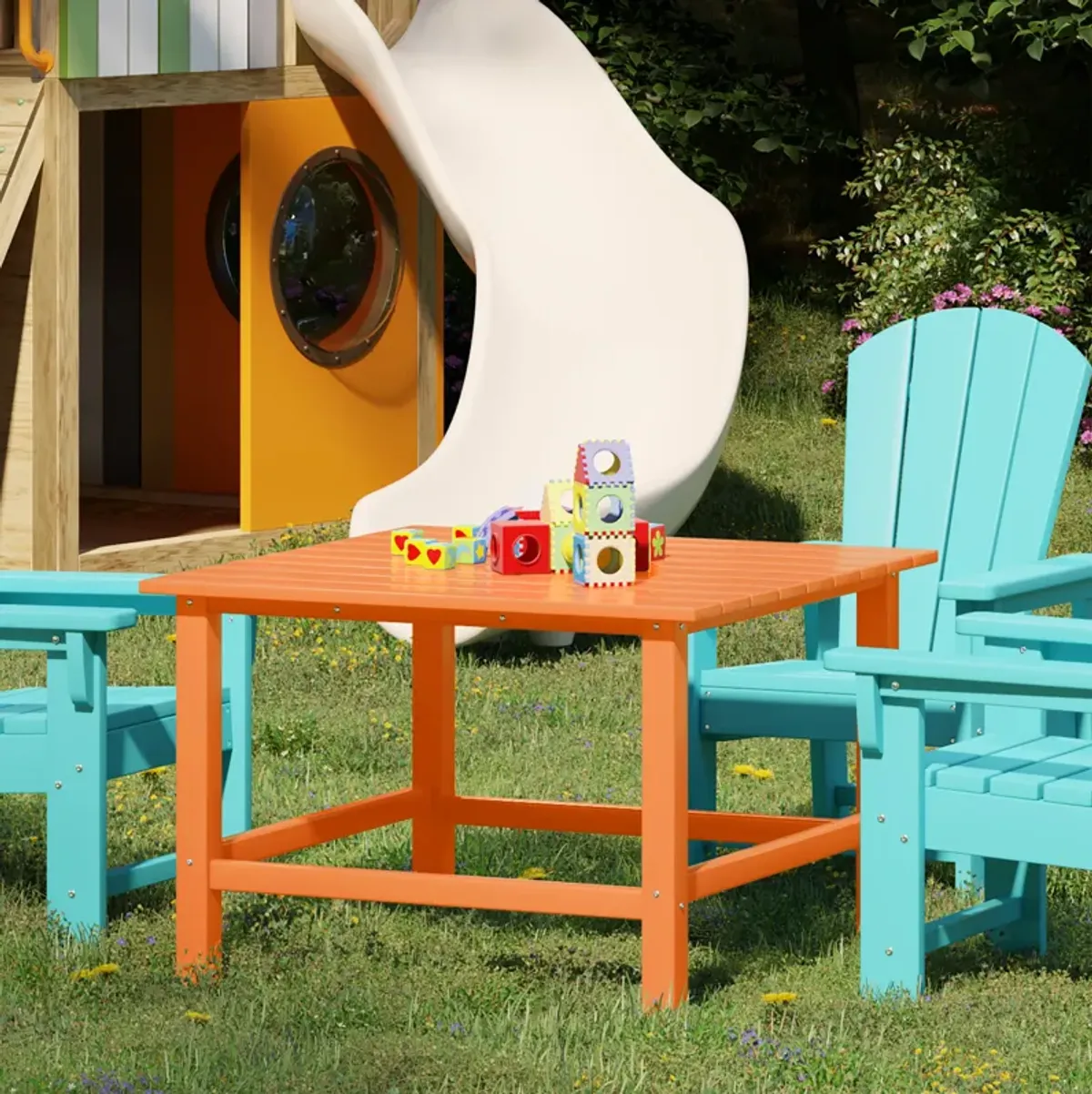 WestinTrends Kids Outdoor Patio Furniture HDPE Square Dining Table